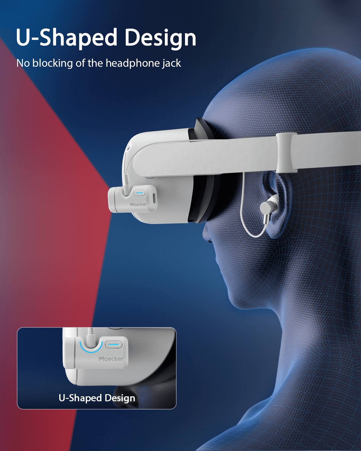 U-shaped IR light design for VR headsets with unobstructed headphone jack access