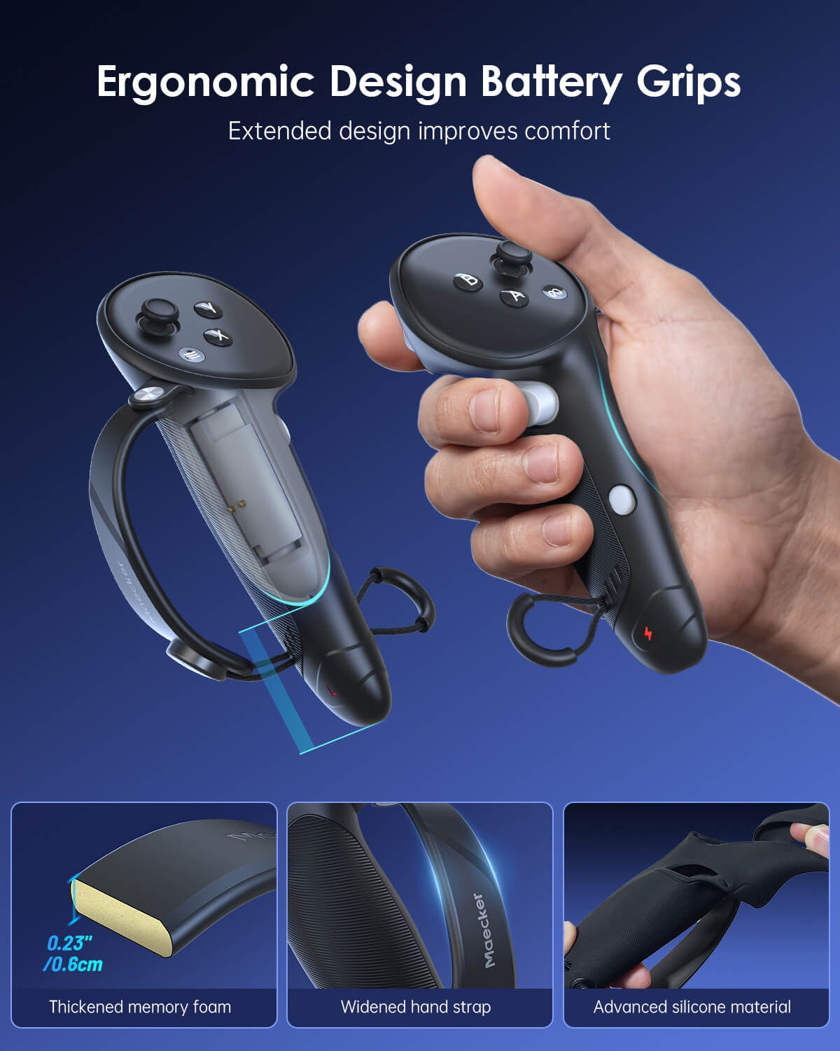 ergonomic battery grips extend playtime and enhance comfort for Meta Quest 3 controllers