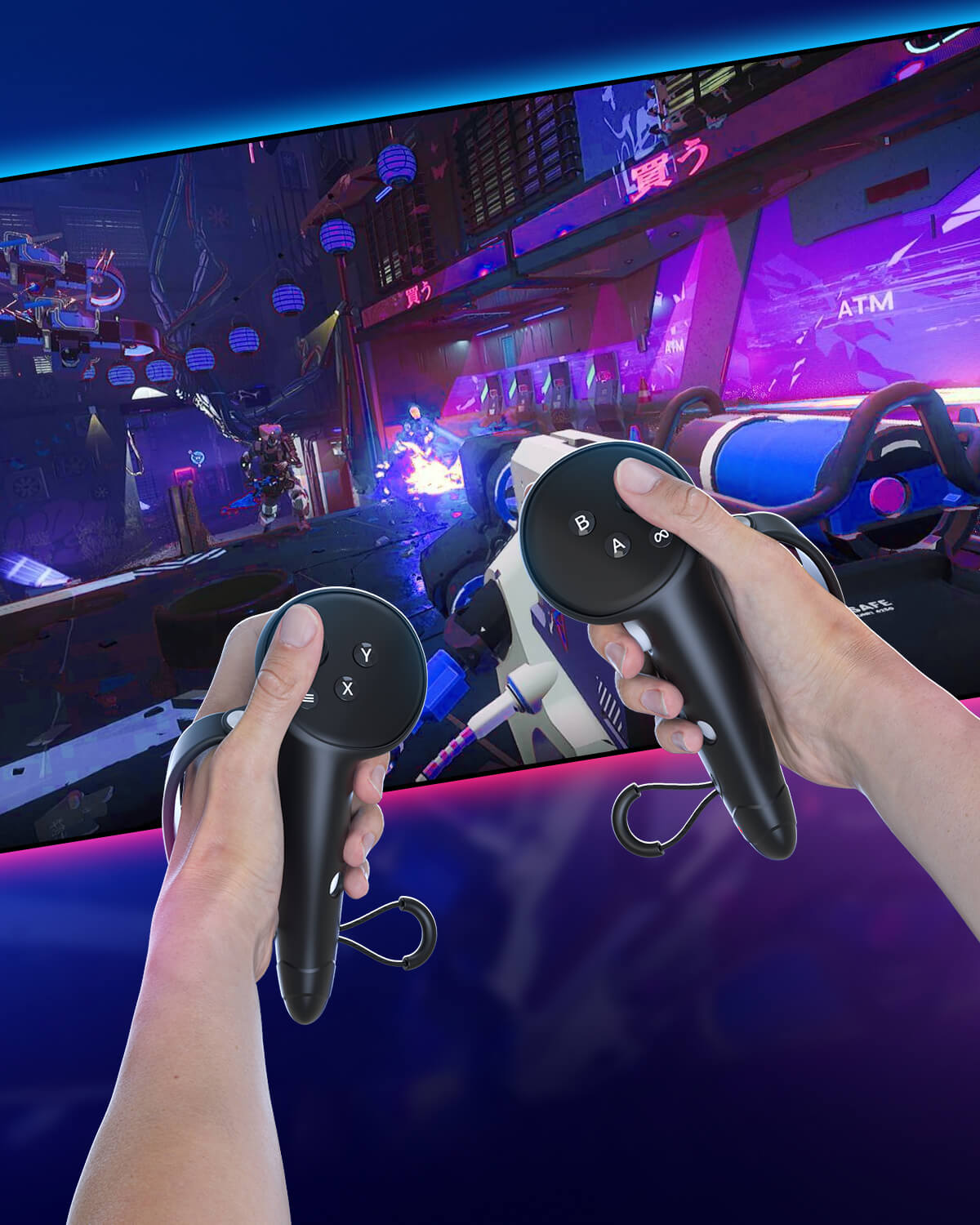 immersive VR gaming experience with maecker rechargeable grips on Quest 3 headset