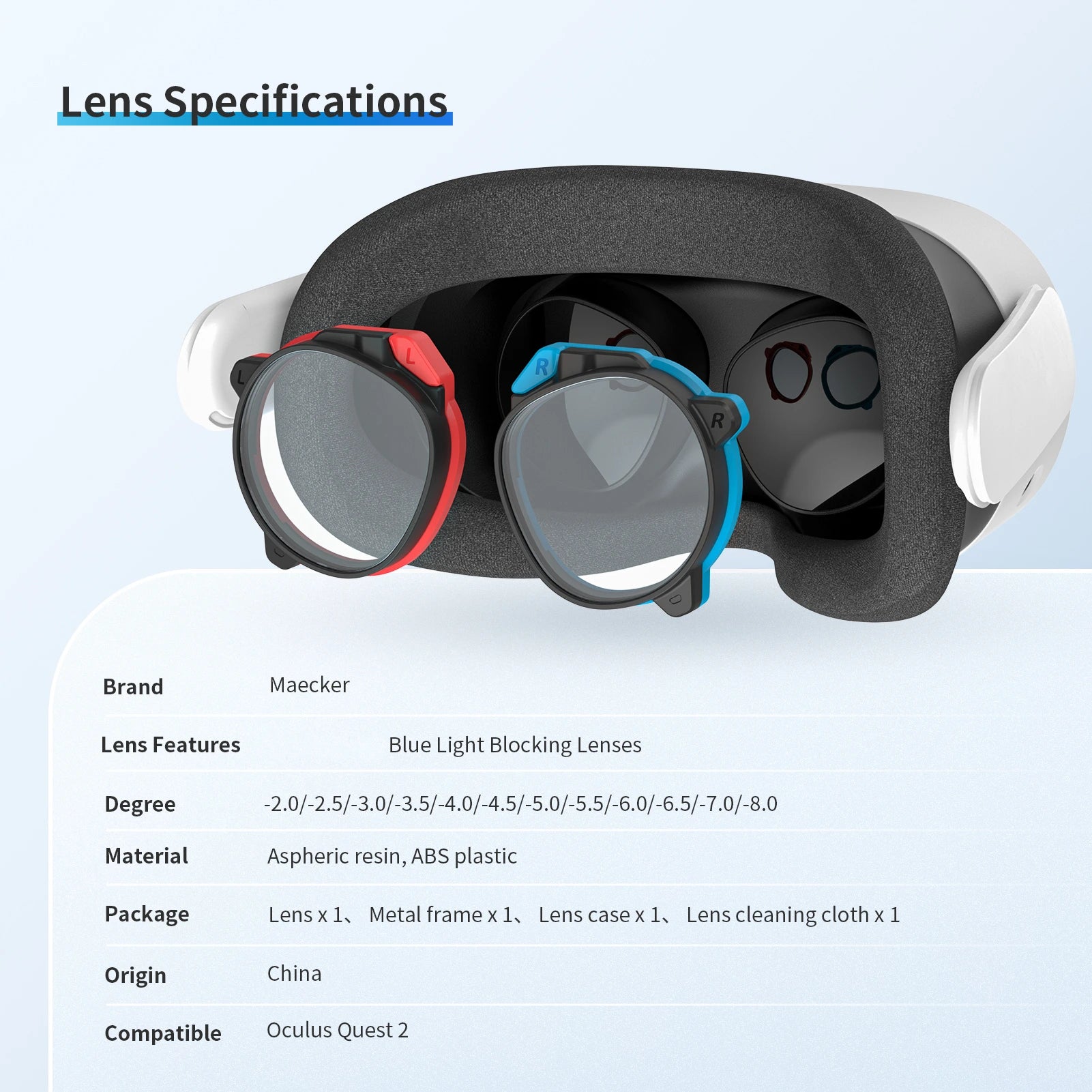 MaeckerVR Quest 2 Plano Lenses with Blue Light Protect