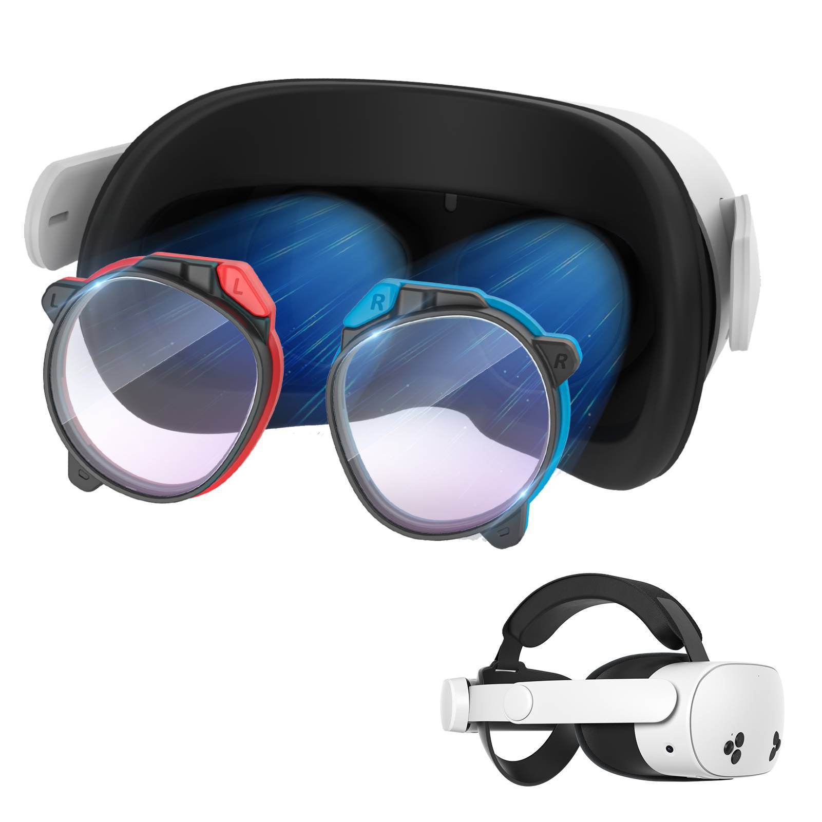 Maecker vr lenses with blue light filter installed on Meta Quest 3S headset