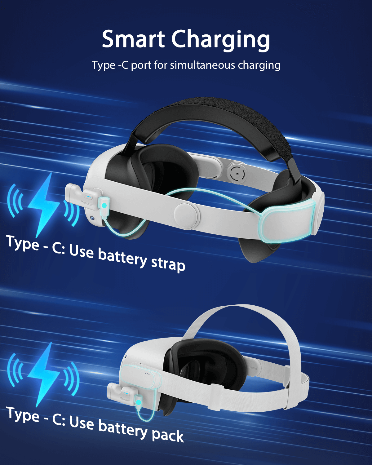 IR light for Meta Quest 3/3S/2 with Type-C charging port, ensuring fast and convenient charging.
