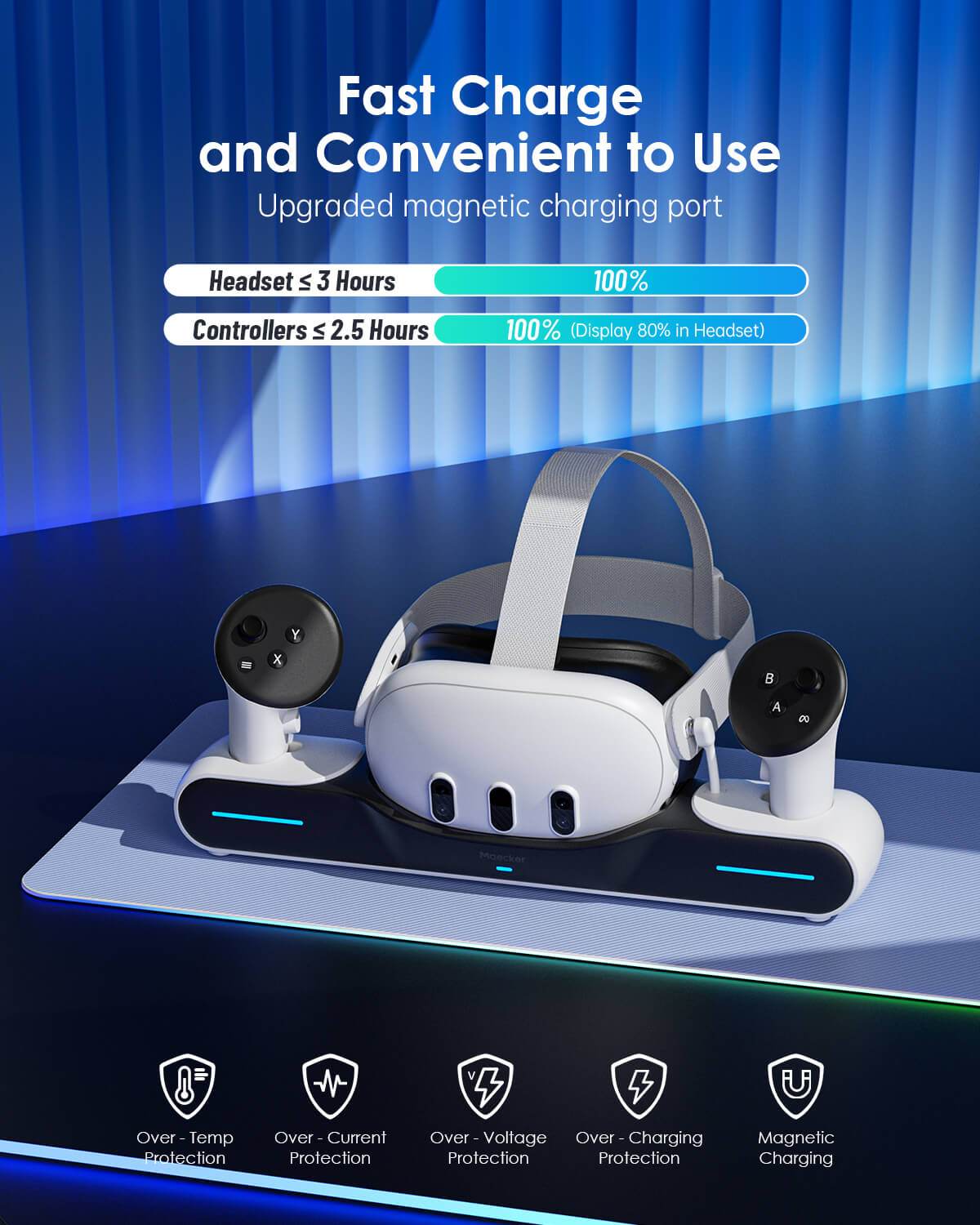 MaeckerVR Charging Station Magnetic Charger for Meta Quest 3